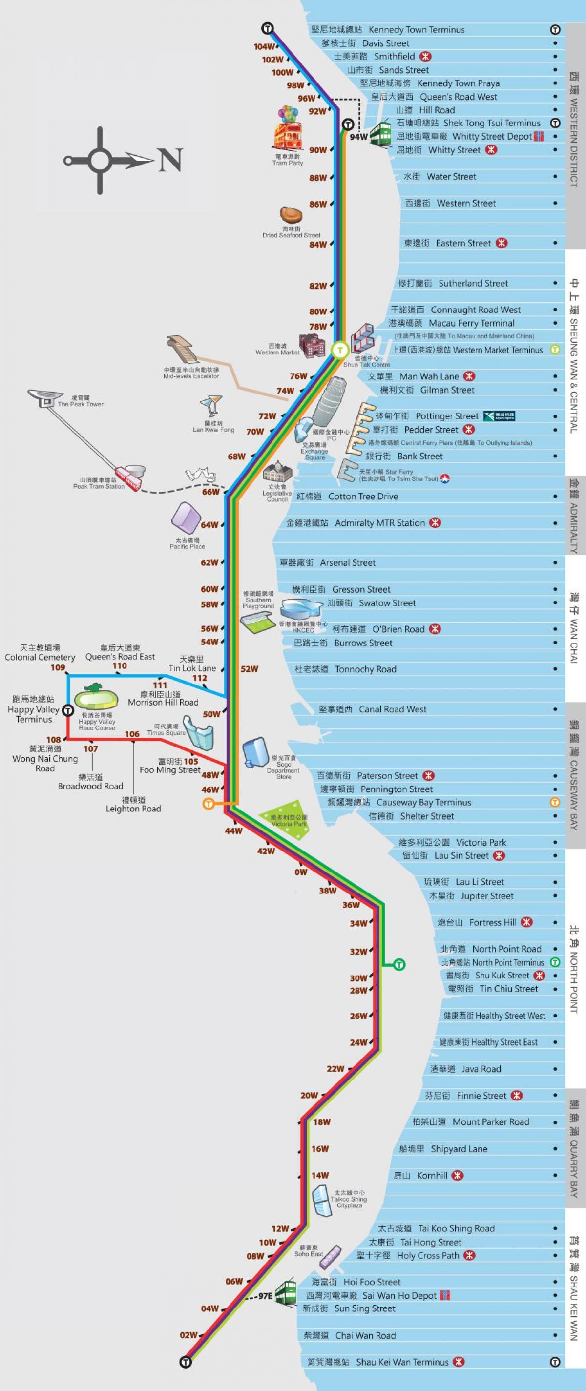 Hong Kong til ding ding sporvogn kort