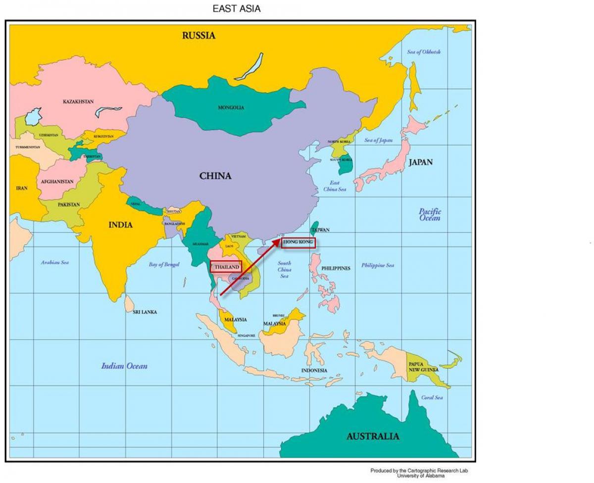 Hong Kong i kort over asien